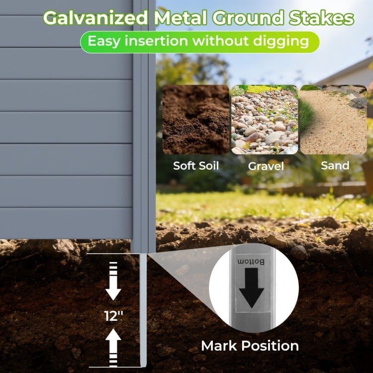 Galvanized metal ground stakes for 48 x 38 inch air conditioner fence, easily inserted into soft soil, gravel, or sand.