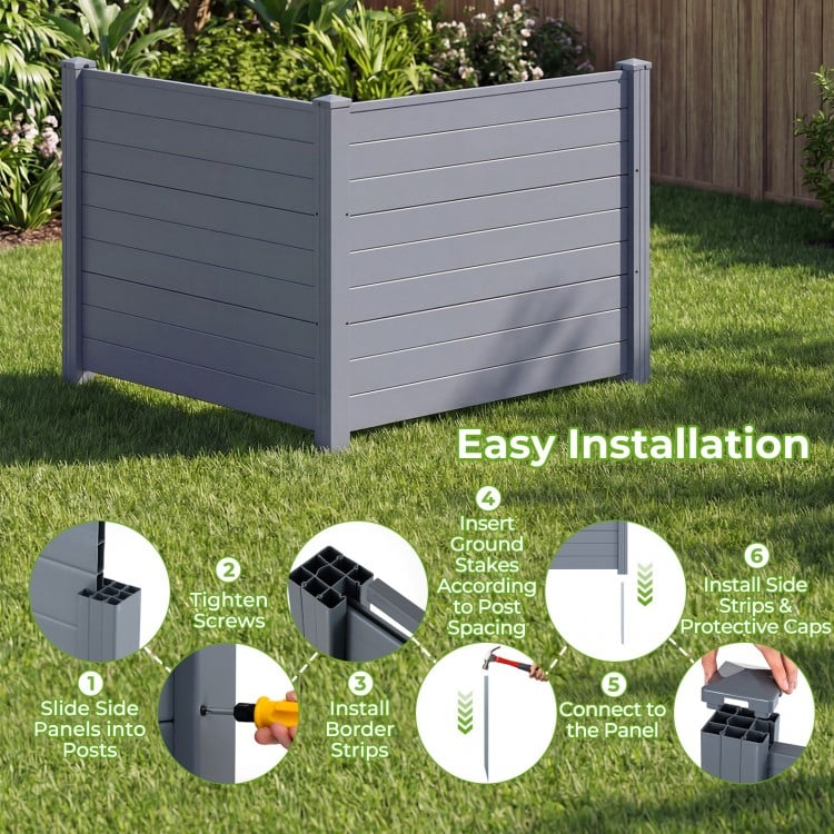 48 x 38 inch air conditioner fence panels in gray with metal ground stakes for easy installation and versatile use.
