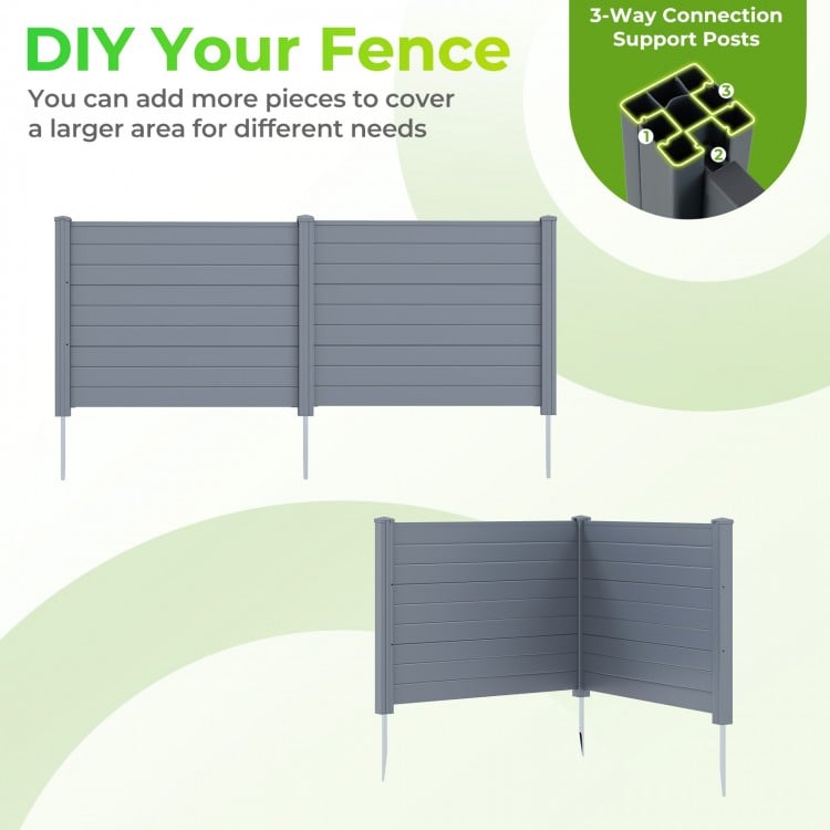 Two-panel air conditioner fence with galvanized metal ground stakes, designed for easy installation and versatile use.