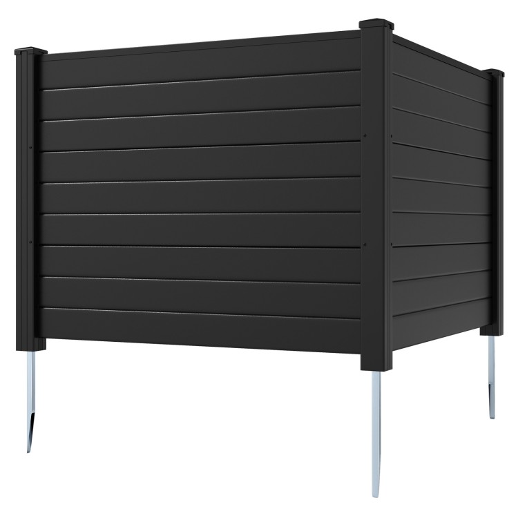 Black 48 x 38 inch air conditioner fence with three panels and galvanized metal ground stakes for outdoor use.