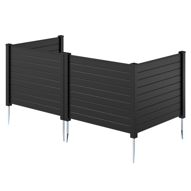 Black 48 x 38 inch air conditioner fence with three panels and metal ground stakes for versatile outdoor use.