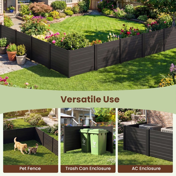 Black 48 x 38 inch air conditioner fence with three panels, suitable for pet, trash can, or AC enclosure in backyard.