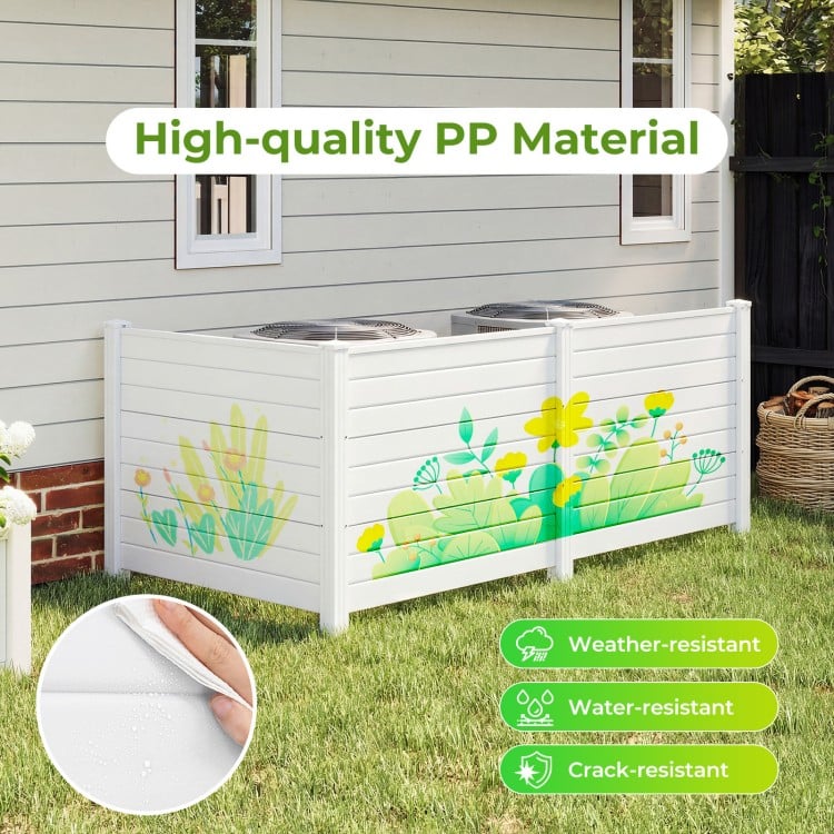 White 48 x 38 inch air conditioner fence made of water-resistant PP material, ideal for patio or backyard use.