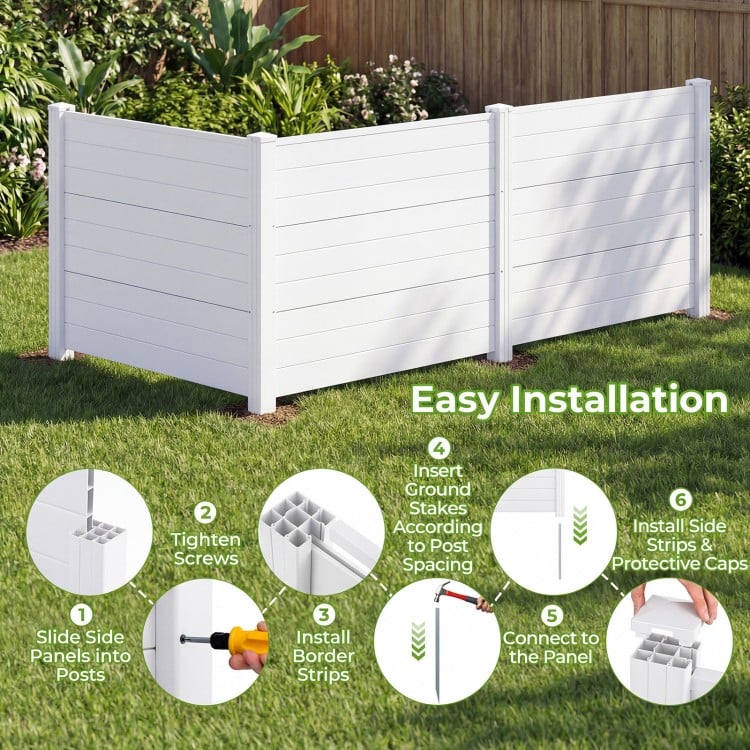 Three-panel white air conditioner fence made of water-resistant PP, ideal for patio or backyard use with easy installation.