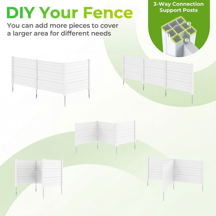 Three-panel air conditioner fence in white, featuring galvanized metal stakes for easy installation in various configurations.