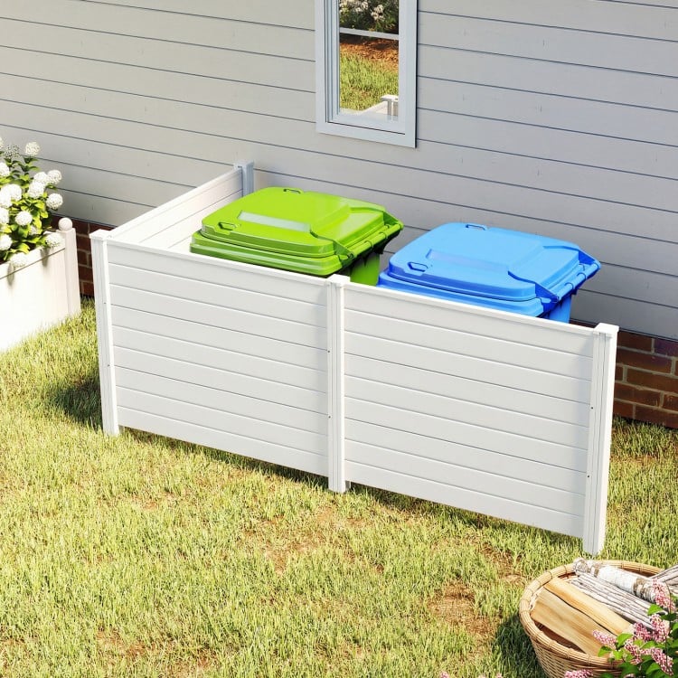 Three-panel white air conditioner fence made of water-resistant PP, ideal for enclosing trash cans or outdoor equipment.