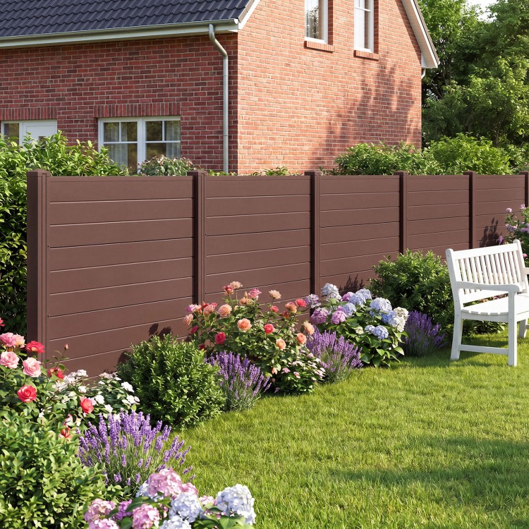 Brown outdoor privacy fence panels with flowers, ideal for air conditioner enclosure or pet fencing in gardens.