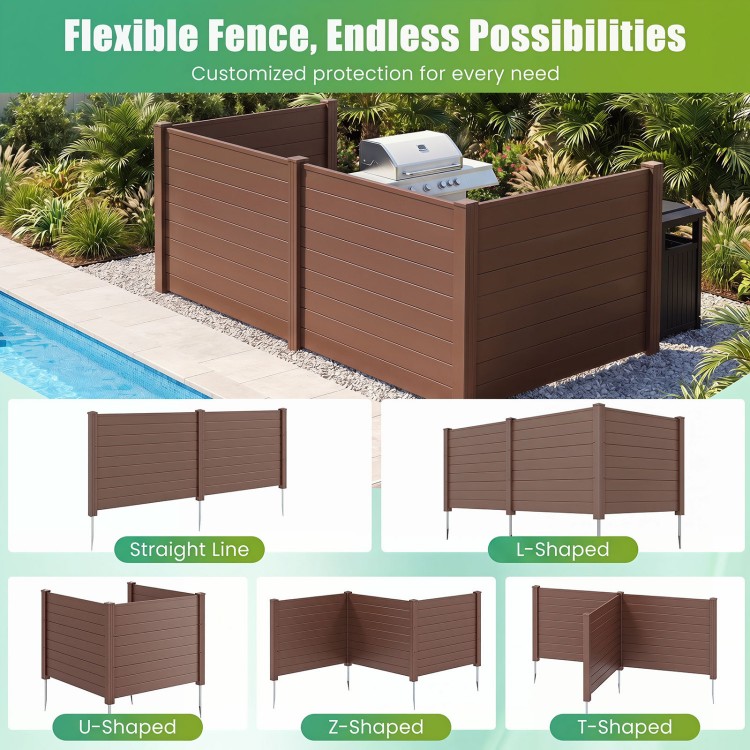 Brown 48 x 38 inches outdoor privacy fence panels, modular design for L-shaped or straight line configurations.