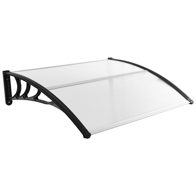 Curved 48 x 40 inch black outdoor awning with durable PC sheet, ideal for doorways and patios, weather-resistant design.