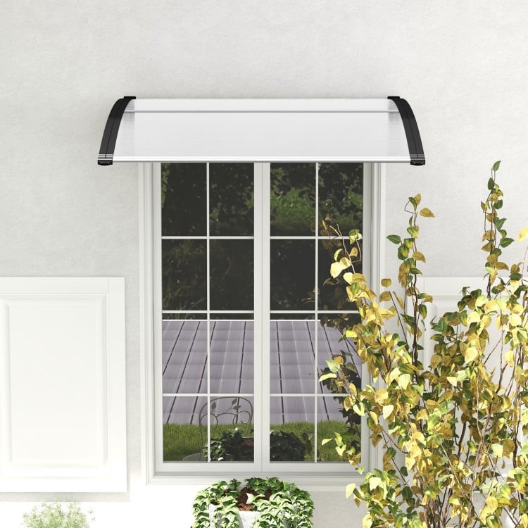 Curved black outdoor awning for windows, 48 x 40 inches, durable PC sheet, ideal for porch or patio protection.