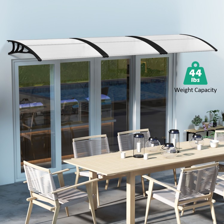 Outdoor black door canopy awning, 48 x 40 inches, durable PC sheet, 44 lbs capacity, ideal for patios and porches.