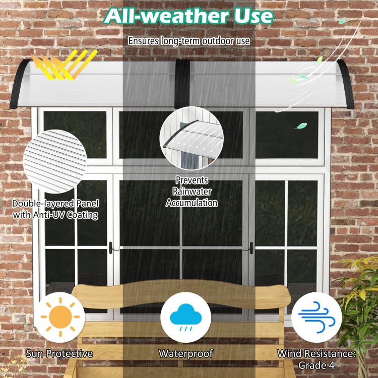 Black 48 x 40 inch outdoor door canopy with double-layered panel, waterproof design, ideal for porch or patio use.
