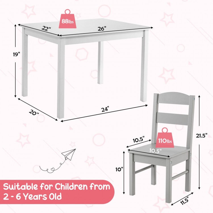 Kids wooden table and chair set in white, perfect for ages 2-6, ideal for playroom activities and safe for children.