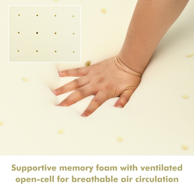Supportive 3-inch memory foam mattress topper with ventilated air cotton for breathable comfort and pressure relief.