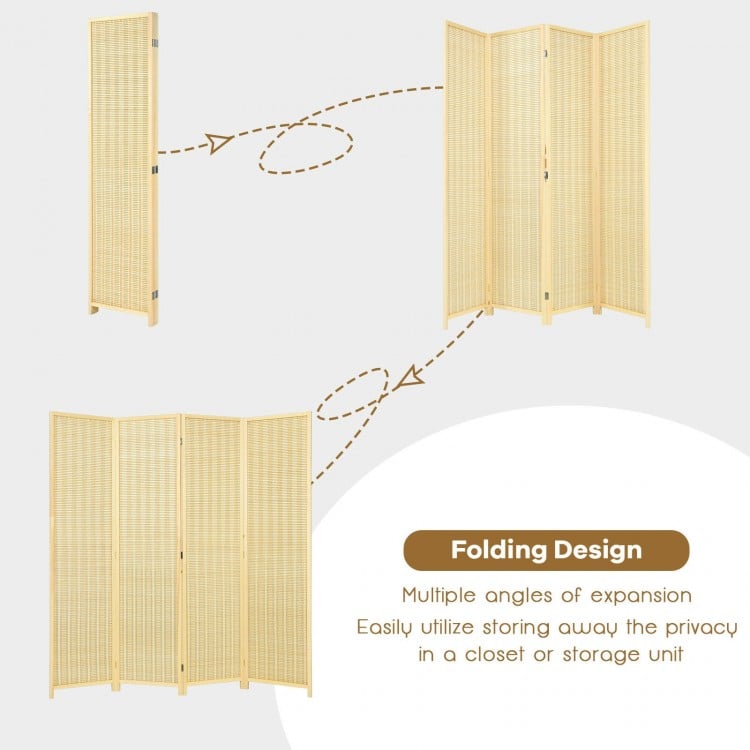 4-panel portable folding room divider screen in natural finish, designed for optimal privacy and easy storage.