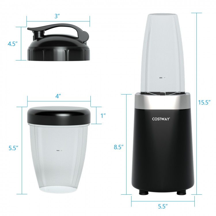 Portable 1000W blender with 6 blades, includes 24 oz and 12 oz BPA-free Tritan cups, ideal for smoothies and shakes.