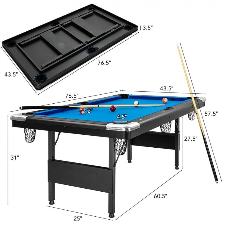 6 Feet Foldable Billiard Pool Table - Costway