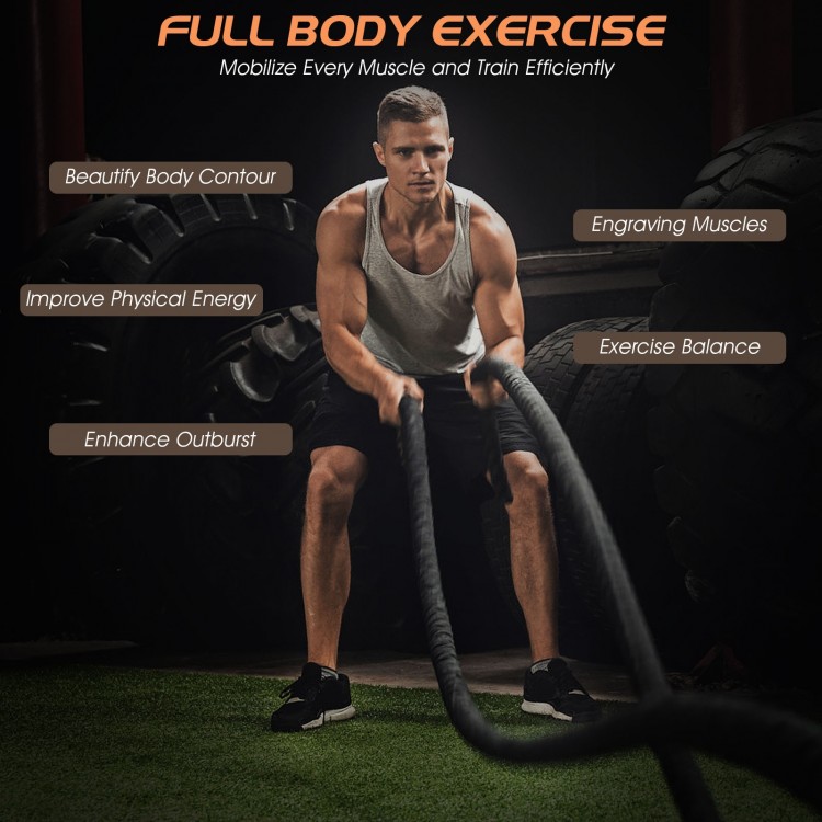 Professional battle rope with 1.5" diameter for full body exercise, enhancing strength and endurance with durable.