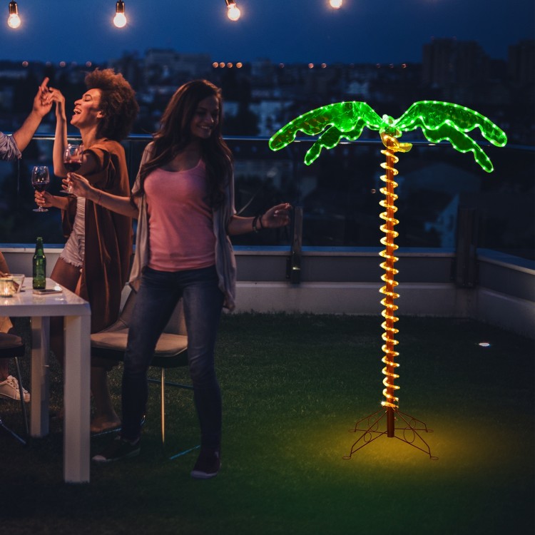 5-foot LED pre-lit palm tree decor with warm lights, perfect for indoor or outdoor party decoration.