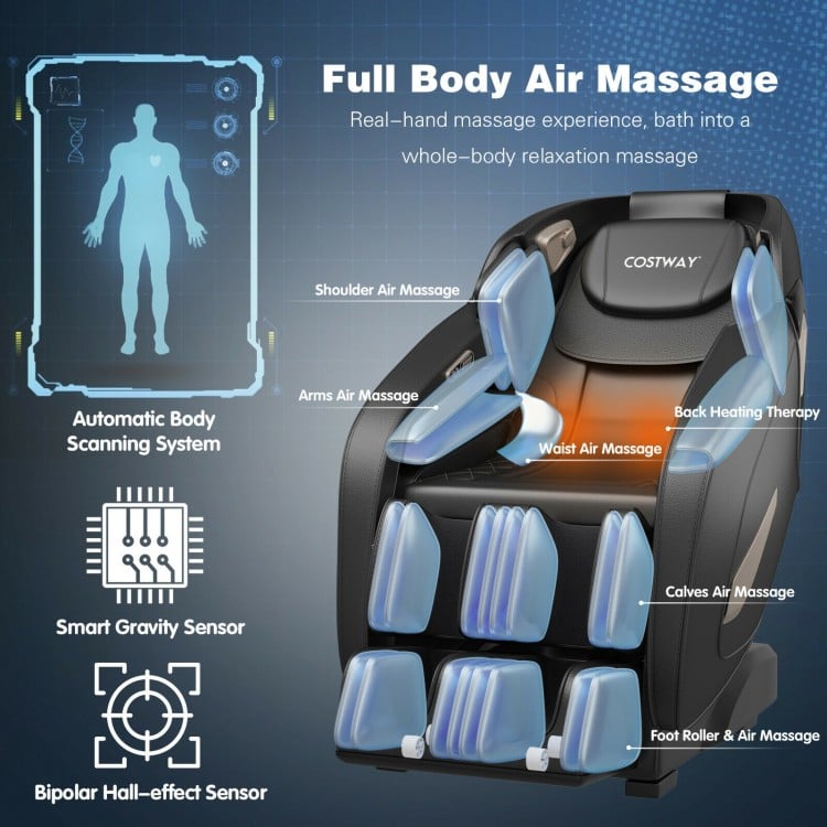 Full body zero gravity massage chair with SL track, featuring 32 airbags and back heating for ultimate relaxation.