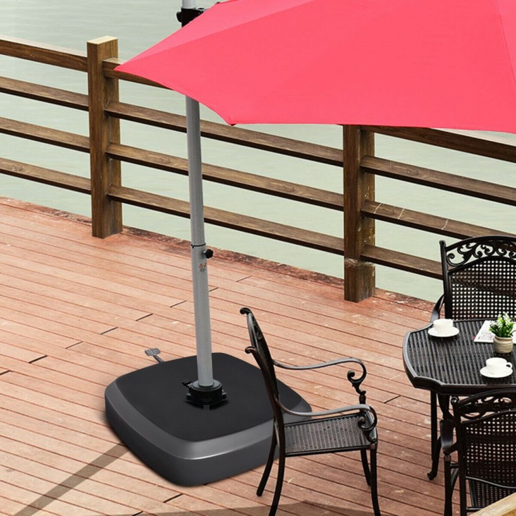 Patio cantilever umbrella base with wheels, made of durable materials, designed for stability and easy movement.