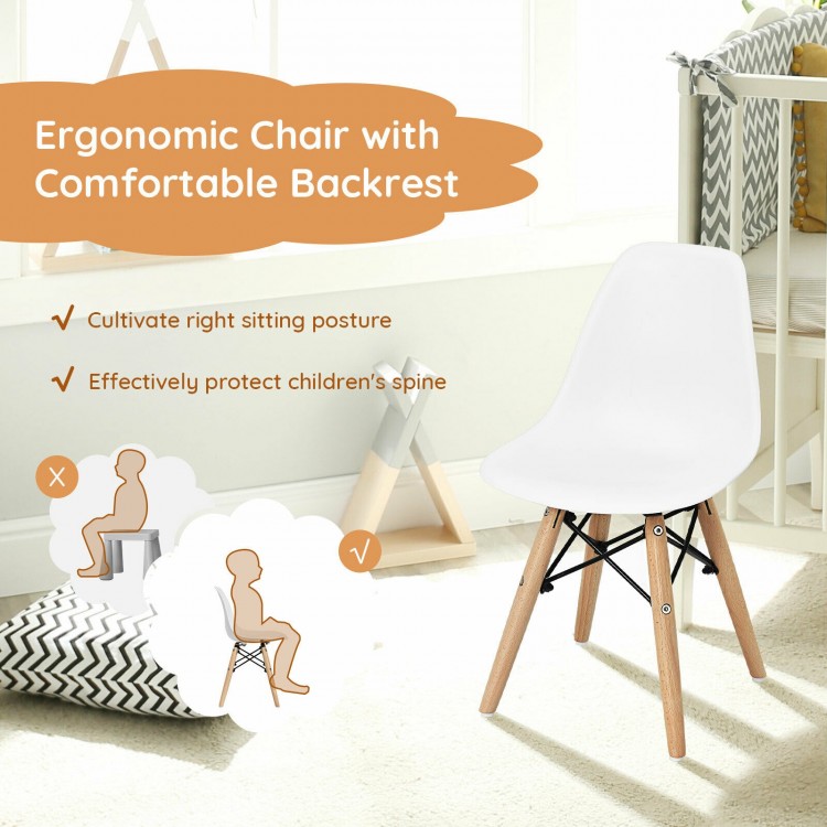 Mini-sized ergonomic children's chair with white PP seat and sturdy wood legs, perfect for nurseries and playrooms.