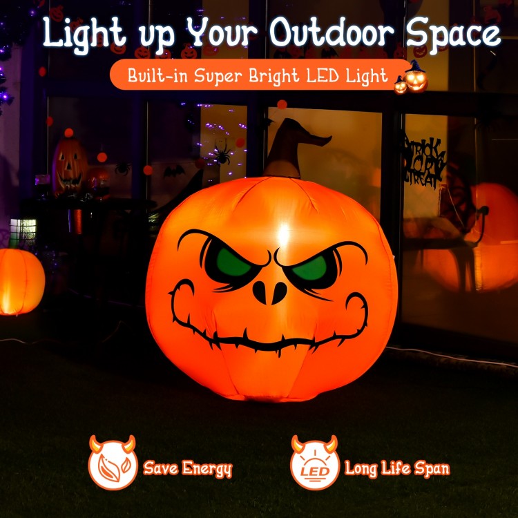 4 feet Halloween inflatable pumpkin with LED light, featuring a scary face for festive outdoor decoration.