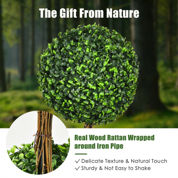 30-inch artificial topiary triple ball tree with vibrant green PE leaves and real wood rattan, perfect for indoor and.