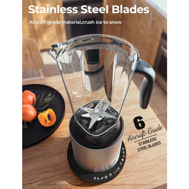 High-power 1500W blender with 64oz pitcher, 6 stainless steel blades, and 10 adjustable speeds for versatile blending.
