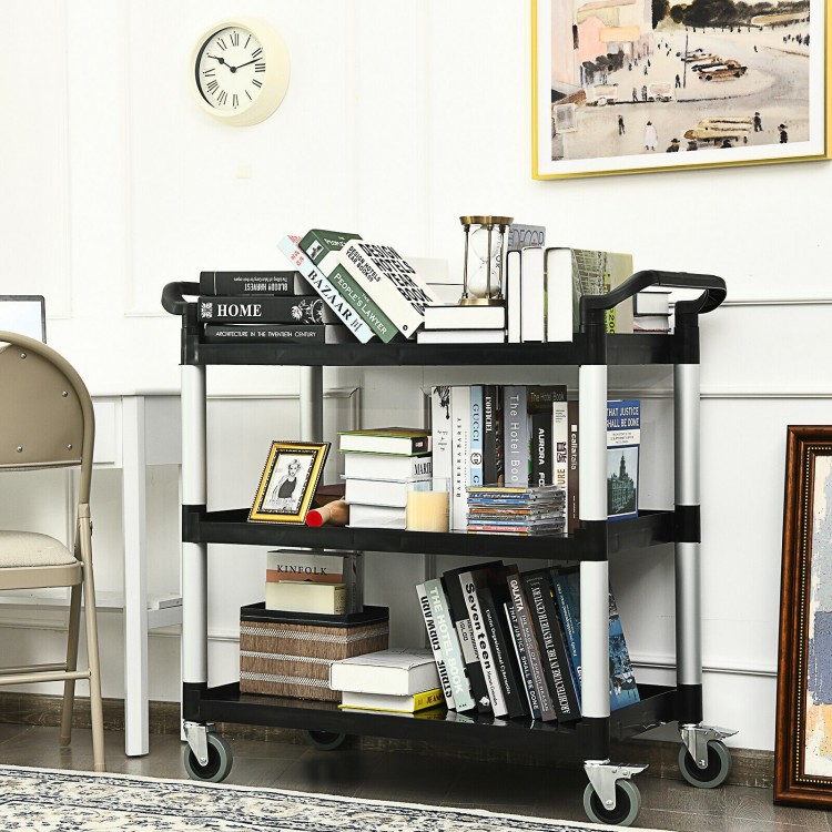 3-shelf utility service cart with aluminum frame, 490lbs capacity, and rolling wheels for easy transport in office or.