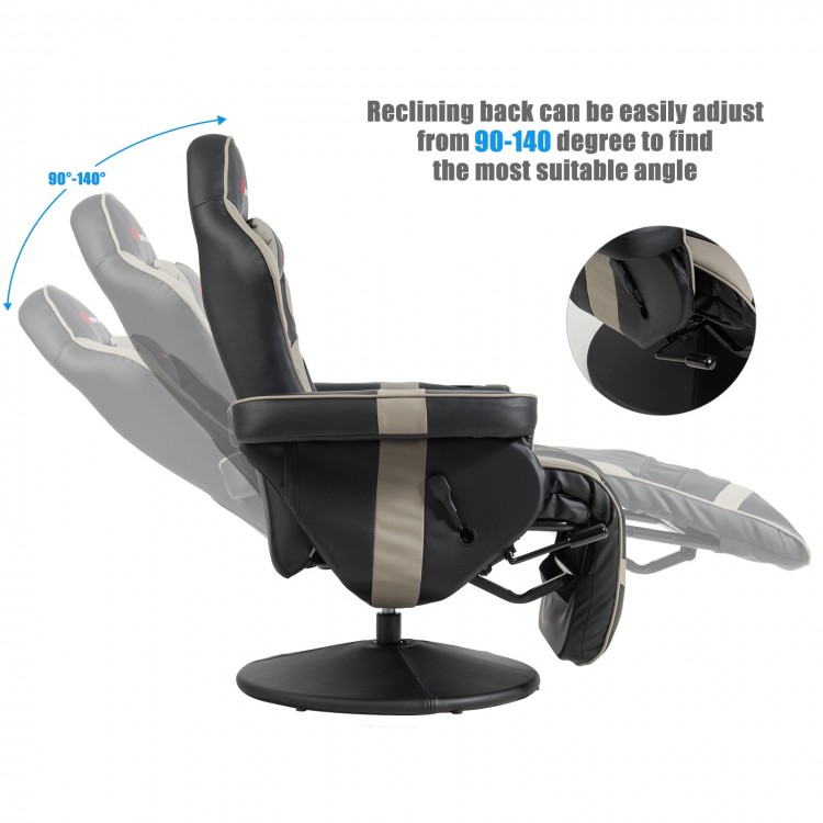 Ergonomic high back massage gaming chair in gray, featuring adjustable reclining from 90-140 degrees for optimal.