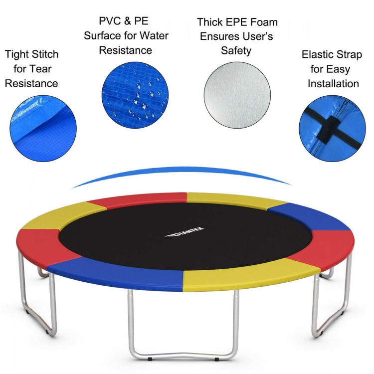 Multicolor 10Ft waterproof trampoline safety pad with thick EPE foam for spring coverage, ideal for outdoor use.