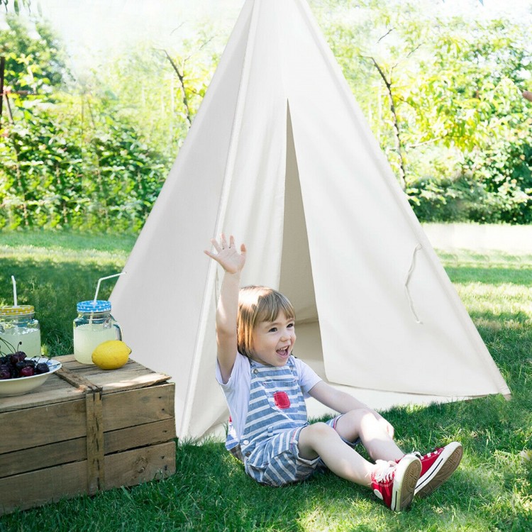 Children's 5.5 ft portable cotton play tent in pure white, ideal for indoor and outdoor use, inspiring creativity.