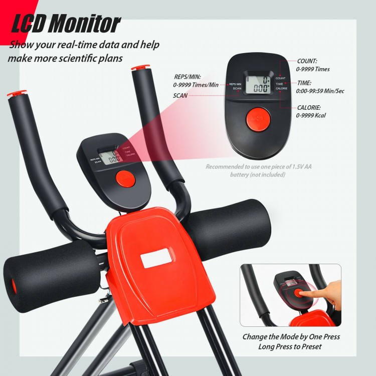 Foldable adjustable core abdominal trainer with LCD display, featuring three resistance levels for effective workouts.