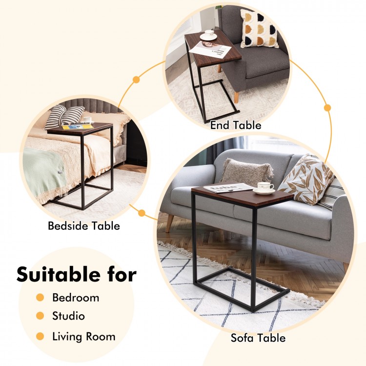 Stylish 26-inch dark brown side table made of wood and steel, perfect as a laptop holder beside a sofa or bed.