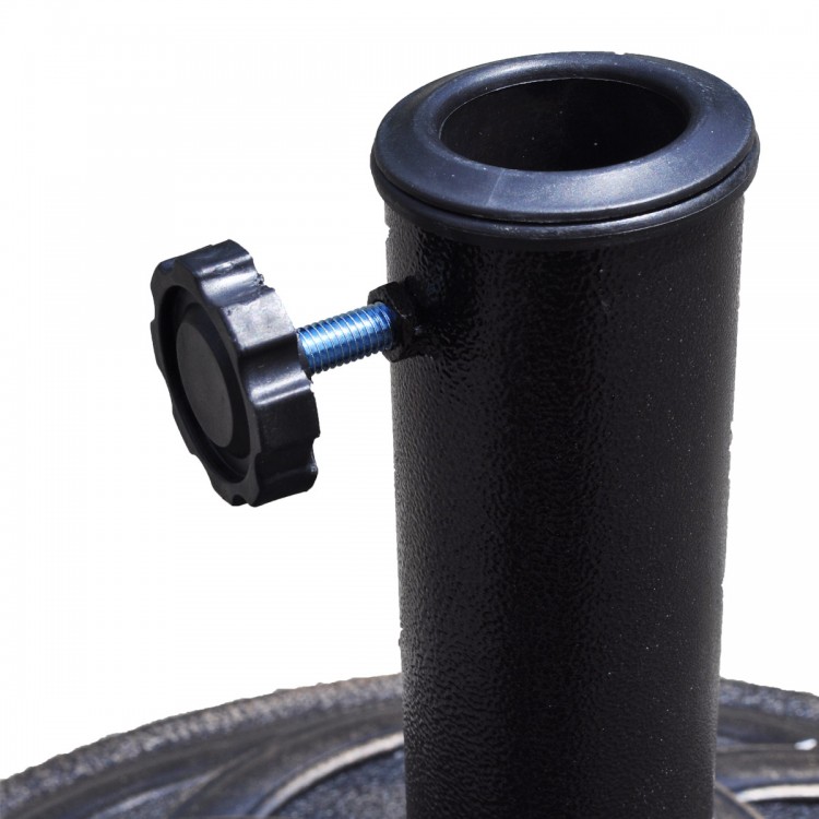 Heavy duty 22 inch round umbrella base stand with steel upright and decorative bronze finish for secure support.