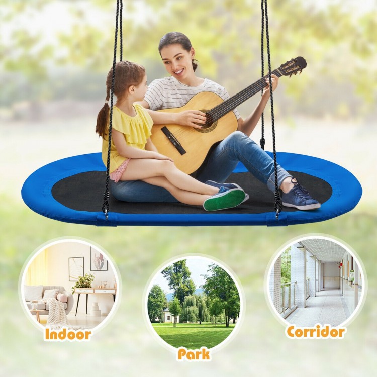 Oval 60-inch blue and black adjustable swing for outdoor fun, suitable for multiple children, promoting parent-child.