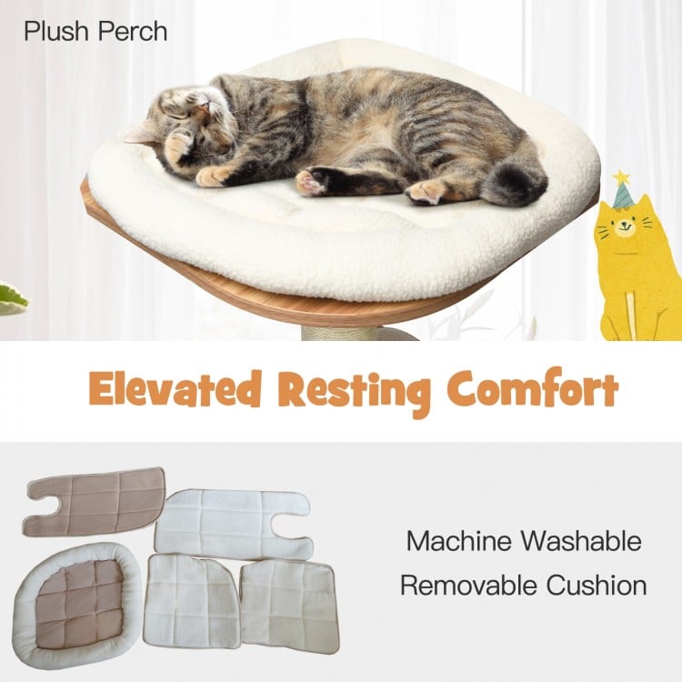 Plush perch cushion for cat tree, featuring removable and machine washable design for elevated resting comfort.