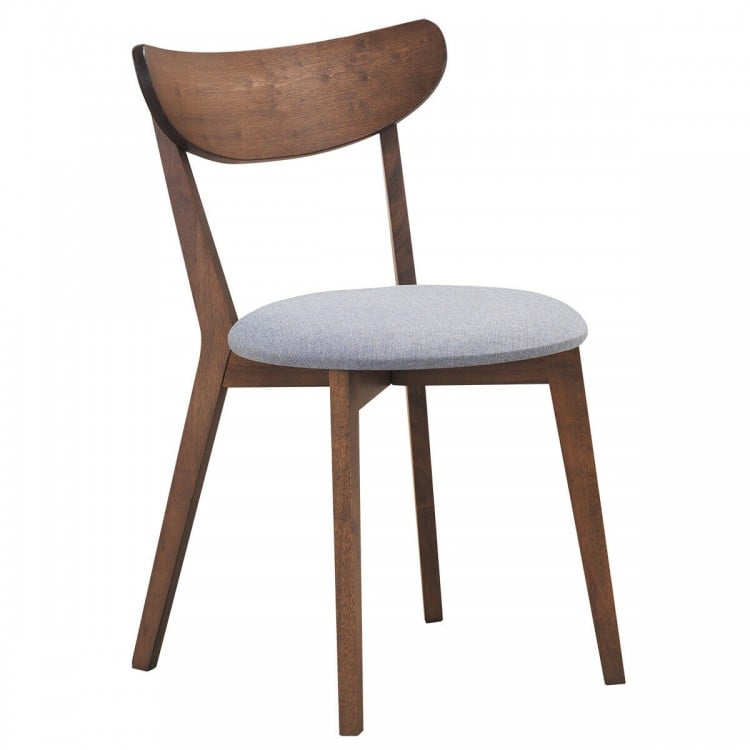 Curved back dining chair with upholstered seat and rubber wood legs, perfect for kitchen or dining room comfort.