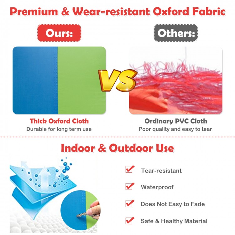 Thick Oxford fabric of the inflatable water slide bounce house, ensuring durability and safety for outdoor fun.