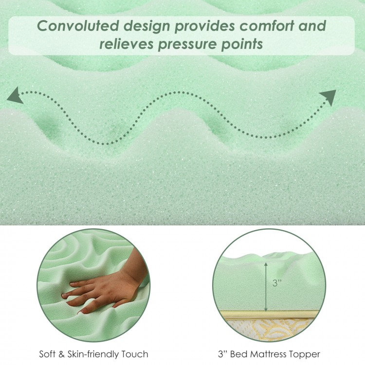Convoluted 3" cooling air foam mattress topper with 5-zone design for comfort and pressure relief, ideal for twin beds.