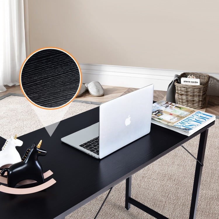 L-shaped black corner computer desk with spacious surface, adjustable footpads, and separate CPU stand for versatile.