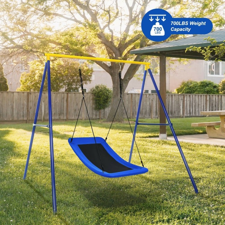 Blue 700lb giant 60-inch platform swing with adjustable ropes, perfect for kids and adults in gardens or parks.