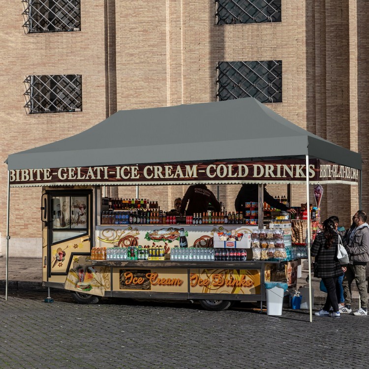 Folding sun shelter with gray 300D oxford cloth, adjustable height, ideal for outdoor events and easy to transport.