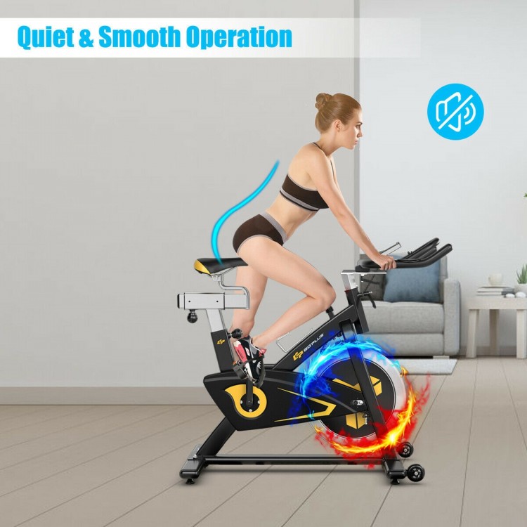 Magnetic exercise bike with adjustable resistance, 30 lbs flywheel, and quiet operation for indoor workouts.