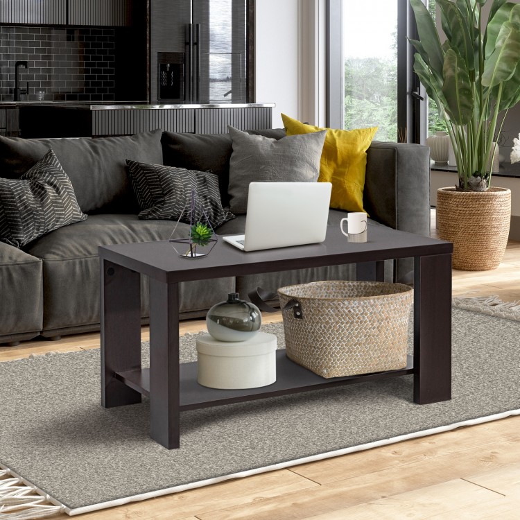 Rectangular coffee table with a smooth melamine finish, showcasing an open shelf for easy access to magazines and decor.