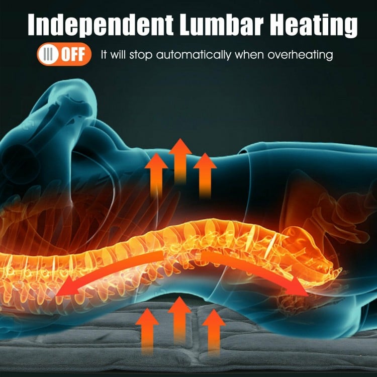 Foldable massage mat with independent lumbar heating, featuring 10 vibration motors for targeted muscle relief.