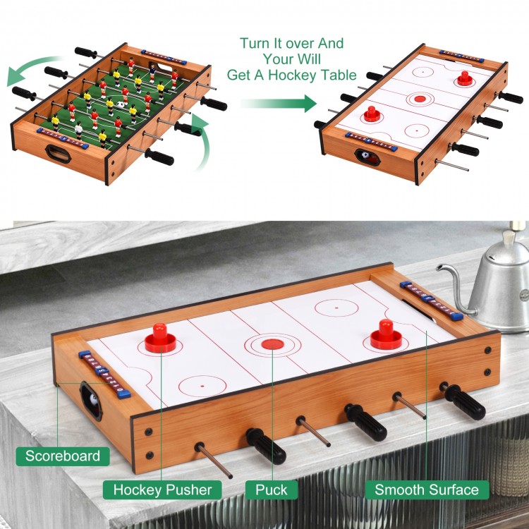 2 in 1 air hockey and foosball game table with smooth surface, scoreboard, and included game components for.