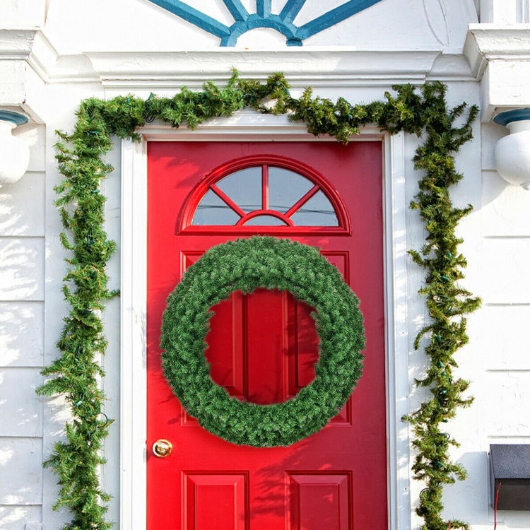 48-inch pre-lit artificial Christmas wreath with 200 warm LED lights, perfect for decorating front doors and creating a.