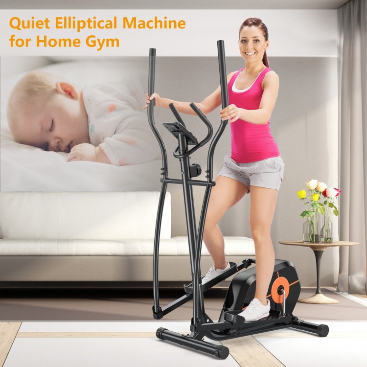 Elliptical exercise machine with LCD monitor and 8-level magnetic resistance for home workouts, featuring anti-slip.